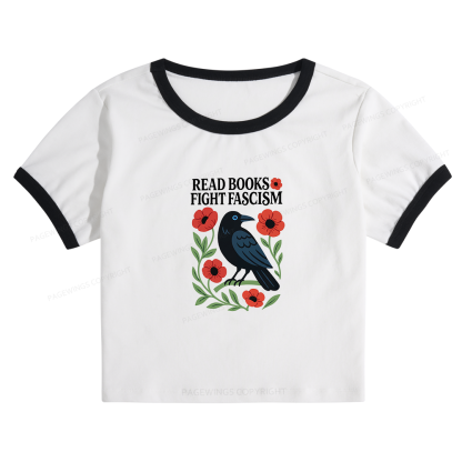 Pagewings Read Books Fight Fascism Baby Tee Cropped Ringer T-Shirt