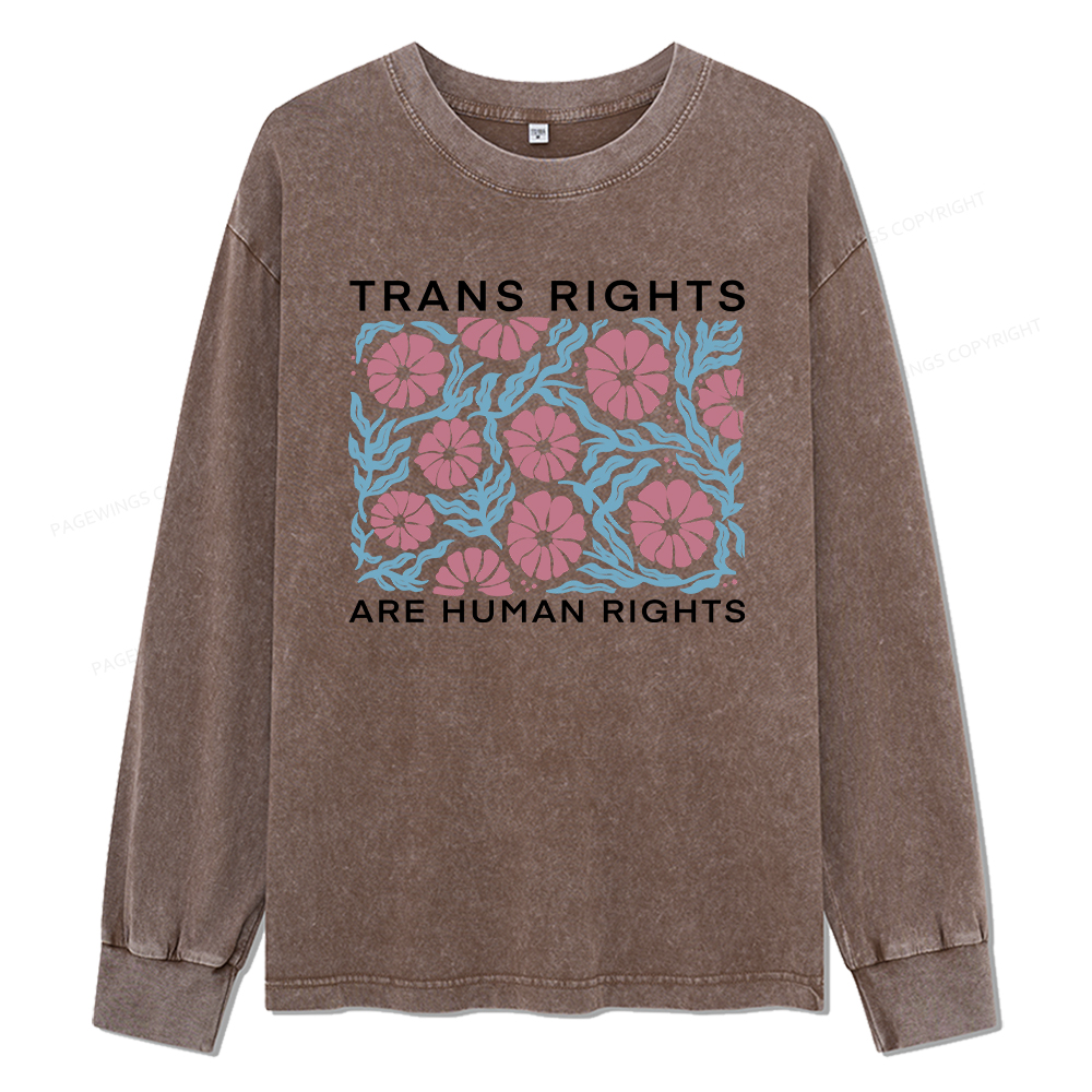 Pagewings Trans Rights Are Human Rights Unisex Washed Long Sleeve T-shirt