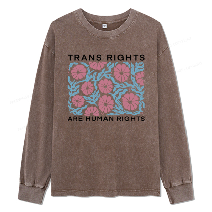 Pagewings Trans Rights Are Human Rights Unisex Washed Long Sleeve T-shirt
