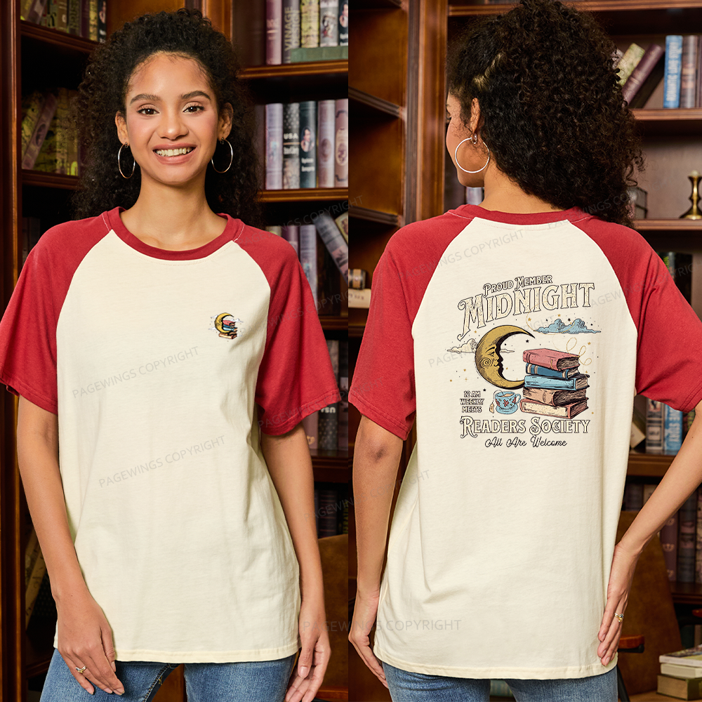 Pagewings Midnight Readers Society Raglan T-shirt