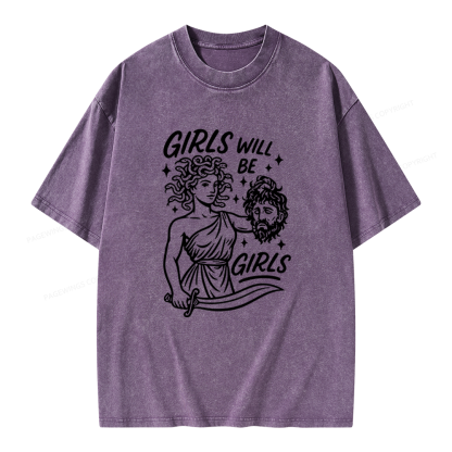 Pagewings Girls Will Be Girls Unisex Washed T-shirt