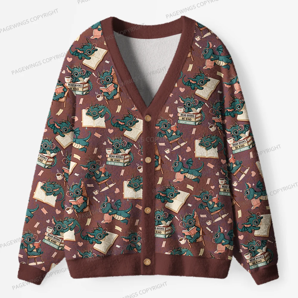 Pagewings Book Dragon Unisex Ugly Cardigan Sweaters