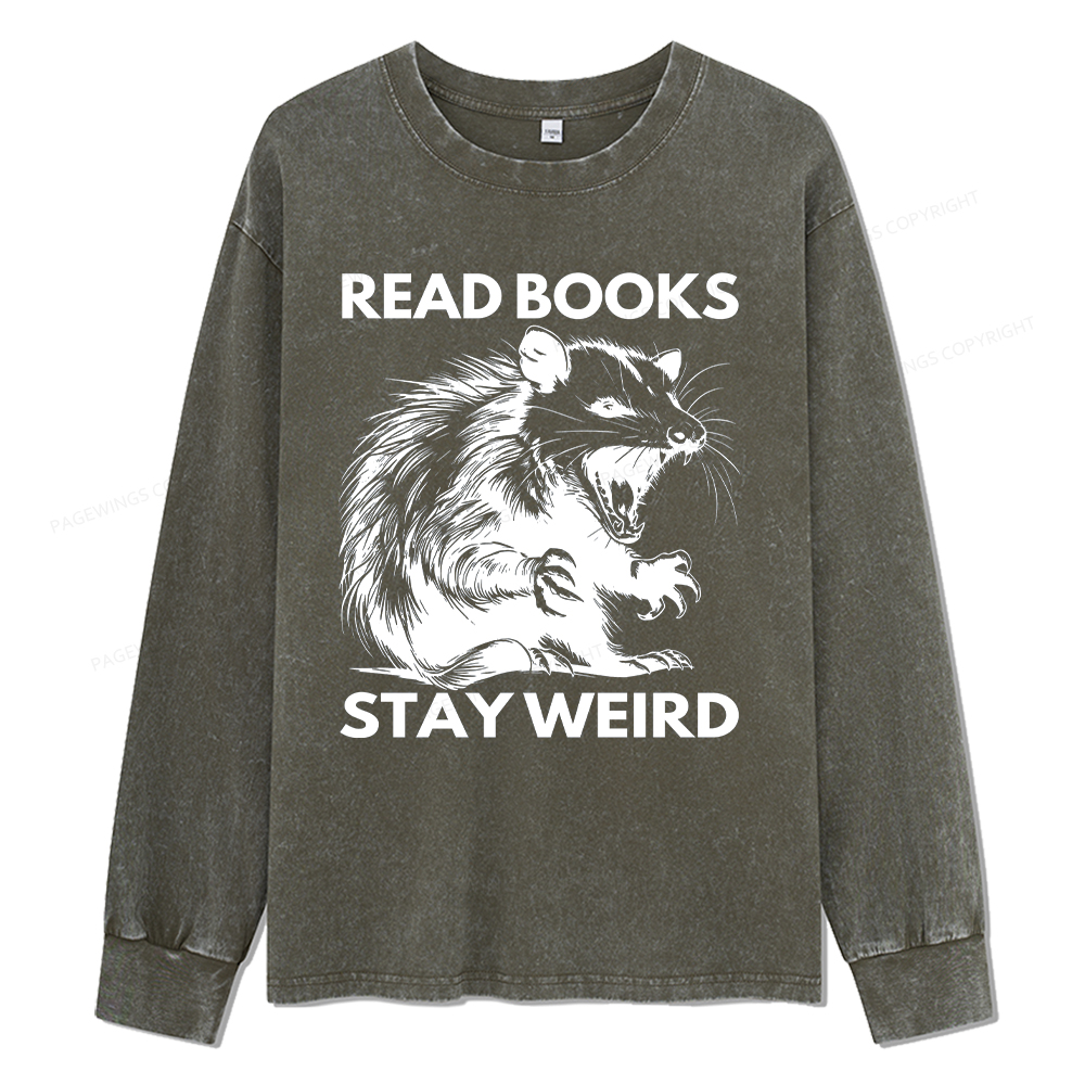 pagewings Read Books Stay Weird Unisex Washed Long Sleeve T-shirt
