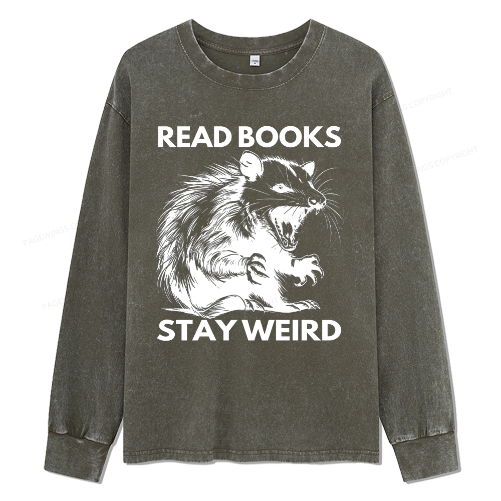 pagewings Read Books Stay Weird Unisex Washed Long Sleeve T-shirt