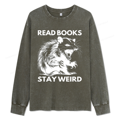 pagewings Read Books Stay Weird Unisex Washed Long Sleeve T-shirt