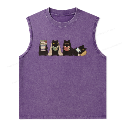 Pagewings Black Cats Reading Unisex Washed T-shirt Unisex Washed Tank Top