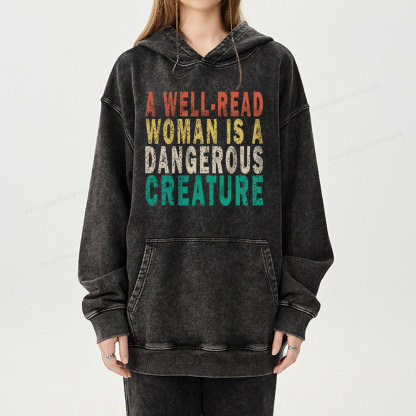 Pagewings A Well-Read Woman Is A Dangerous Creature Unisex Washed Hoodie