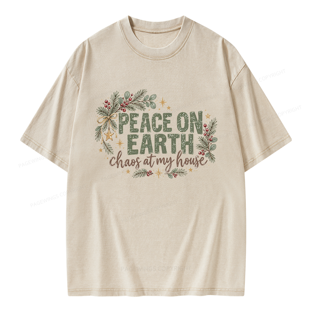 Pagewings Peace Earth Christmas Unisex Washed T-shirt