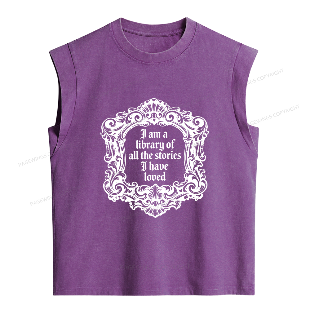 Pagewings I Am A Library Of All The Stories I Have Loved Women's Washed Tank Top