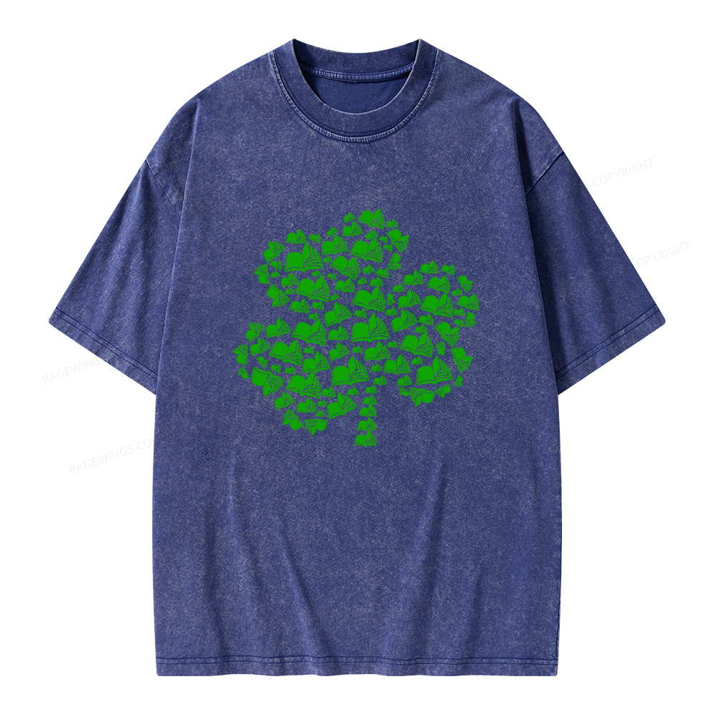 Shamrock Book St Patricks Day Unisex Washed T-shirt