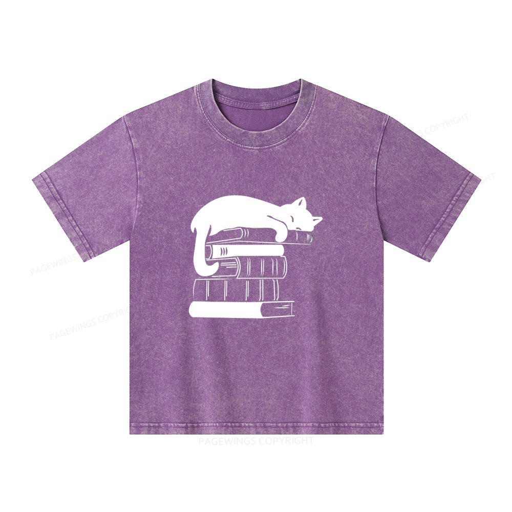Pagewings Books And Cats Unisex Kids Washed T-shirt
