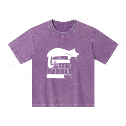 Pagewings Books And Cats Unisex Kids Washed T-shirt