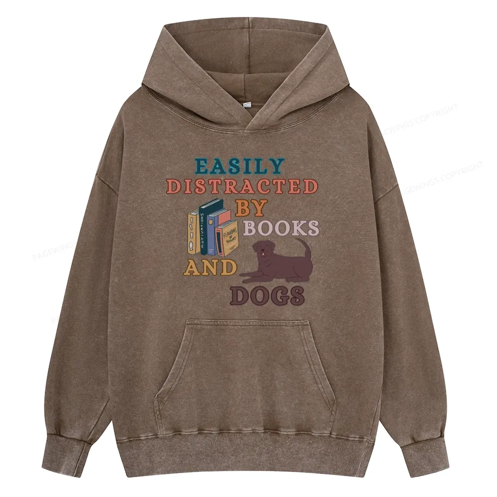 Pagewings Easily Distracted By Books And Labrador Unisex Washed Hoodie