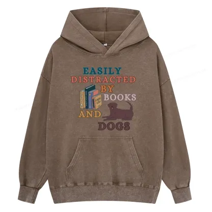 Pagewings Easily Distracted By Books And Labrador Unisex Washed Hoodie