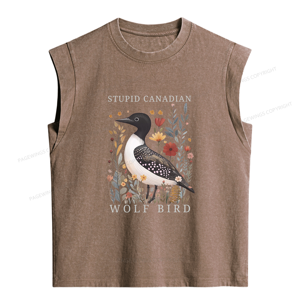 Pagewings Stupid Canadian Wolf Bird Women's Washed Tank Top