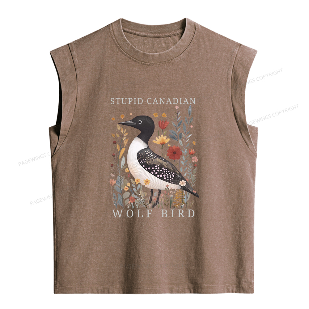 Pagewings Stupid Canadian Wolf Bird Women's Washed Tank Top