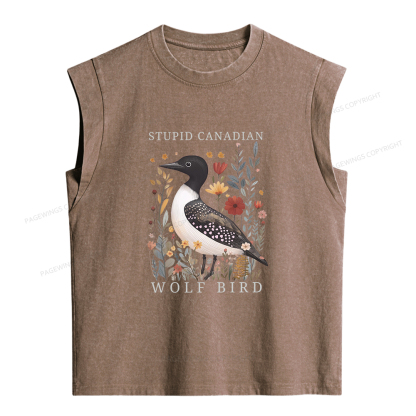 Pagewings Stupid Canadian Wolf Bird Women's Washed Tank Top