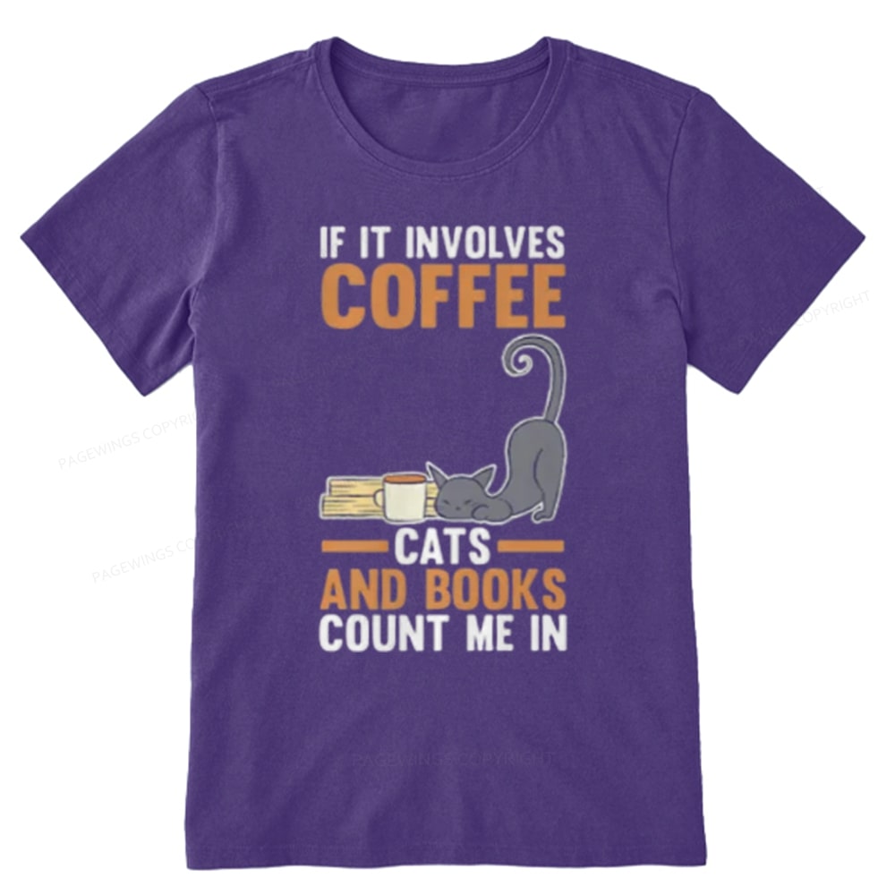 Pagewings Cats Reading Books Coffee T Shirts Unisex Classic T-shirt