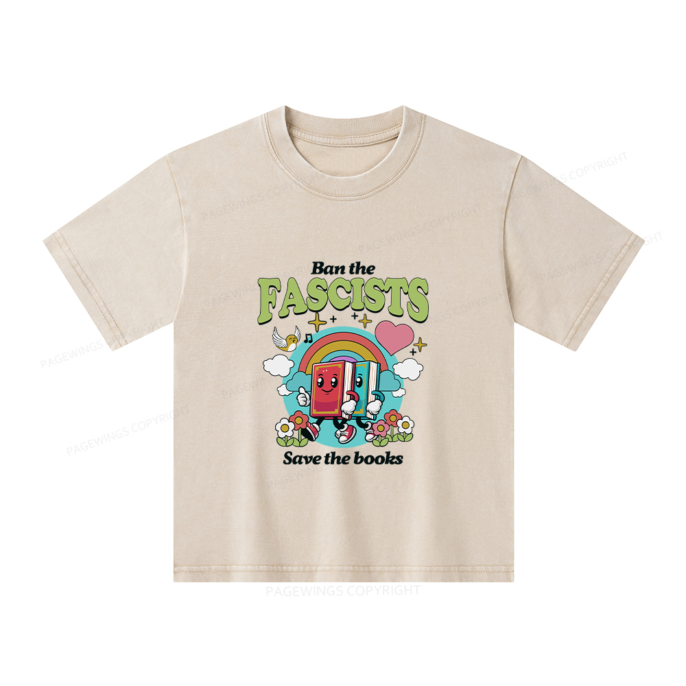Pagewings Ban the Fascists Save the Books Unisex Kids Washed T-shirt