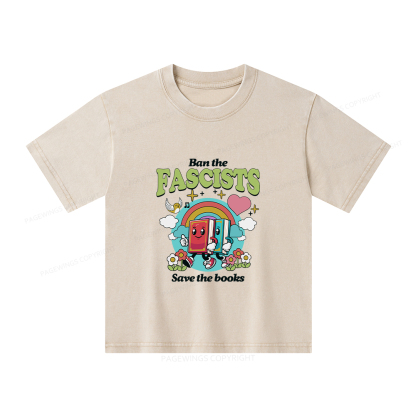 Pagewings Ban the Fascists Save the Books Unisex Kids Washed T-shirt