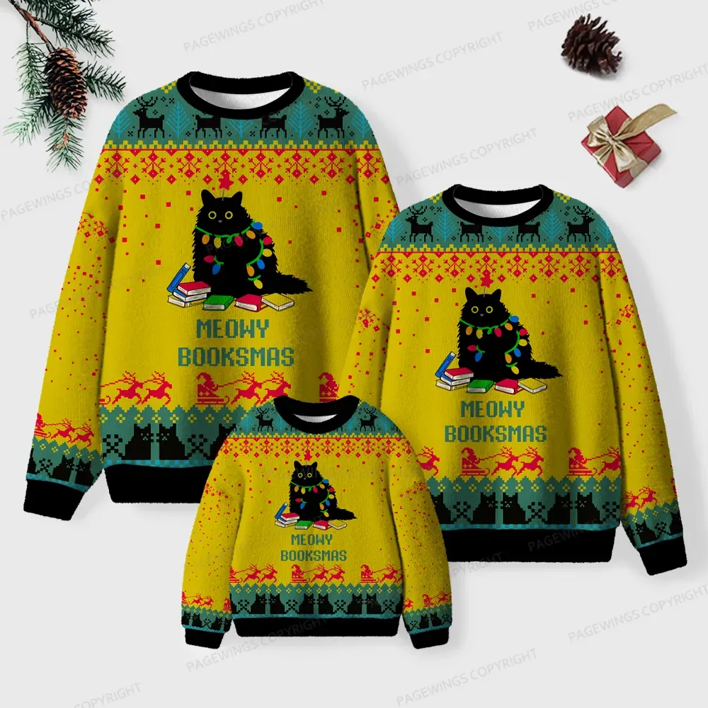 Pagewings Meowy Booksmas Unisex Ugly Knit Sweatshirt
