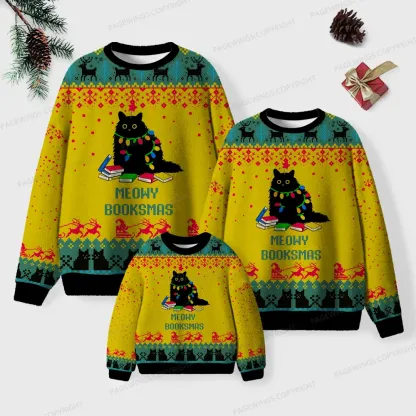 Pagewings Meowy Booksmas Unisex Ugly Knit Sweatshirt