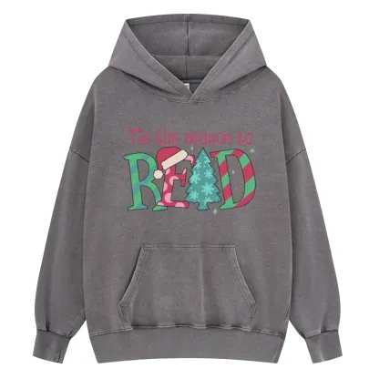 Pagewings Christmas Reading Unisex Washed Hoodie