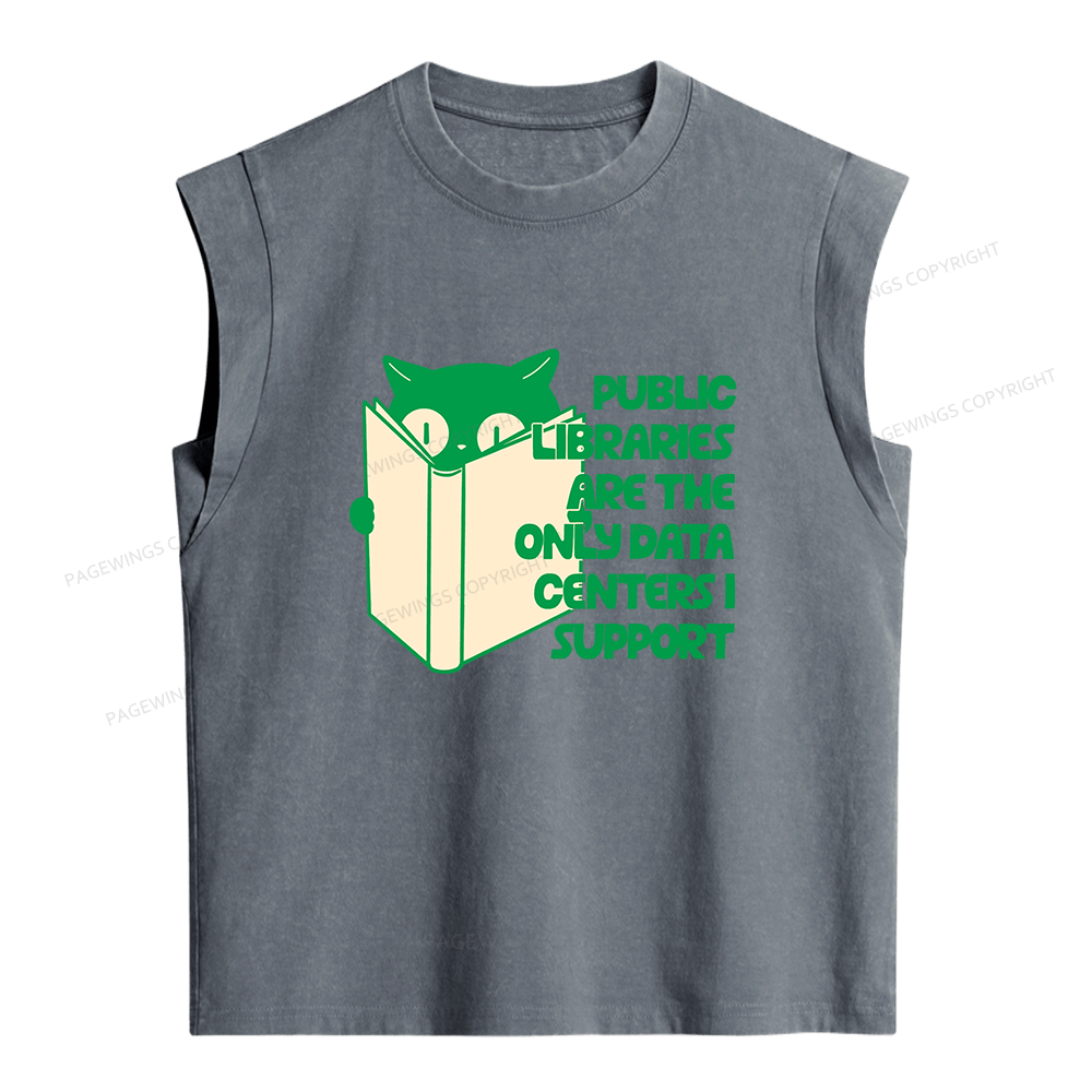 Pagewings Public Libraries are the Only Data Centers Women's Washed Tank Top