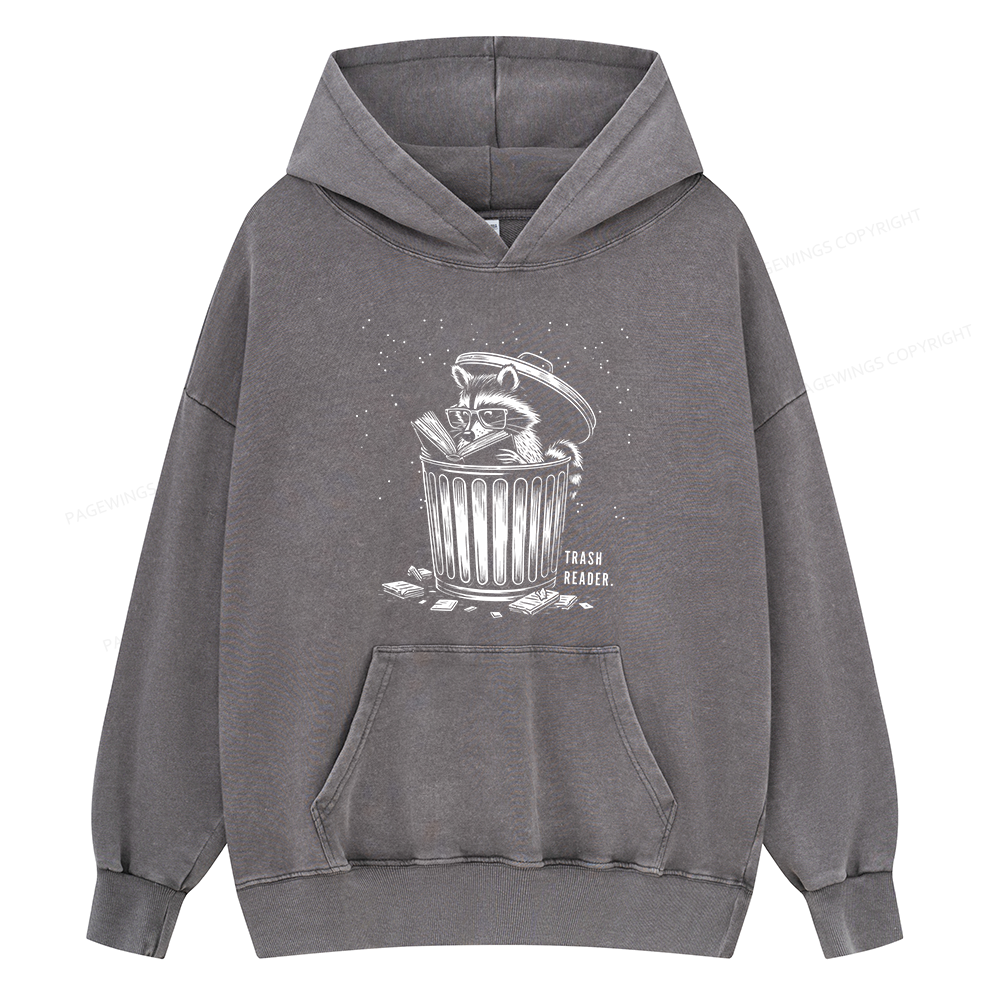Pagewings Trash Reader Raccoon - Book Quote Unisex Washed Hoodie