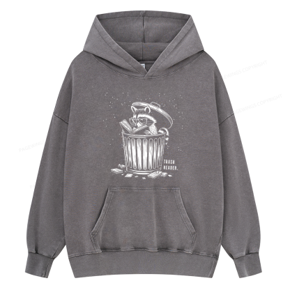 Pagewings Trash Reader Raccoon - Book Quote Unisex Washed Hoodie
