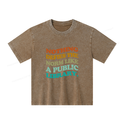 Pagewings Nothing defies the norm like a public library Unisex Kids Washed T-shirt