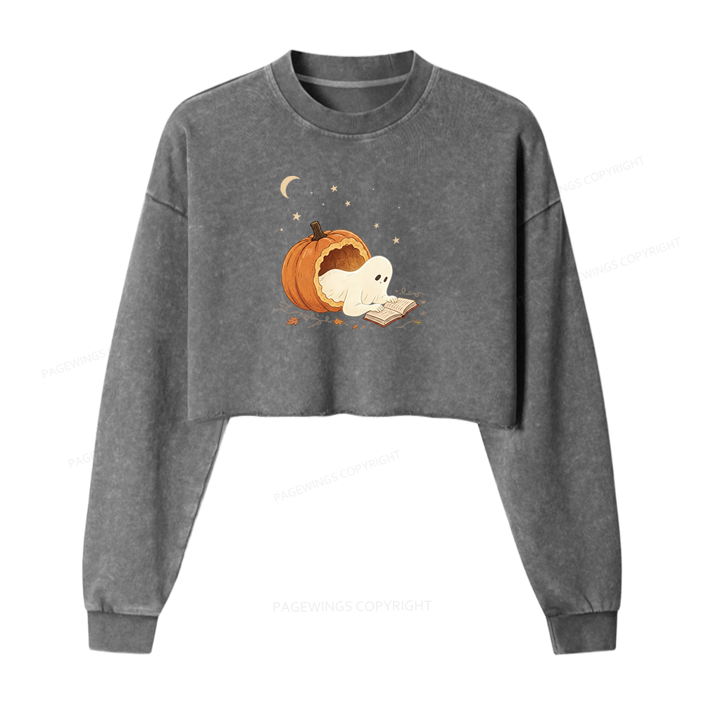 Pagewings Reading Ghost Washed Crop Sweatshirt