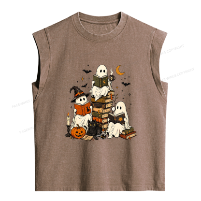 Pagewings Halloween Book Club Women's Washed Tank Top