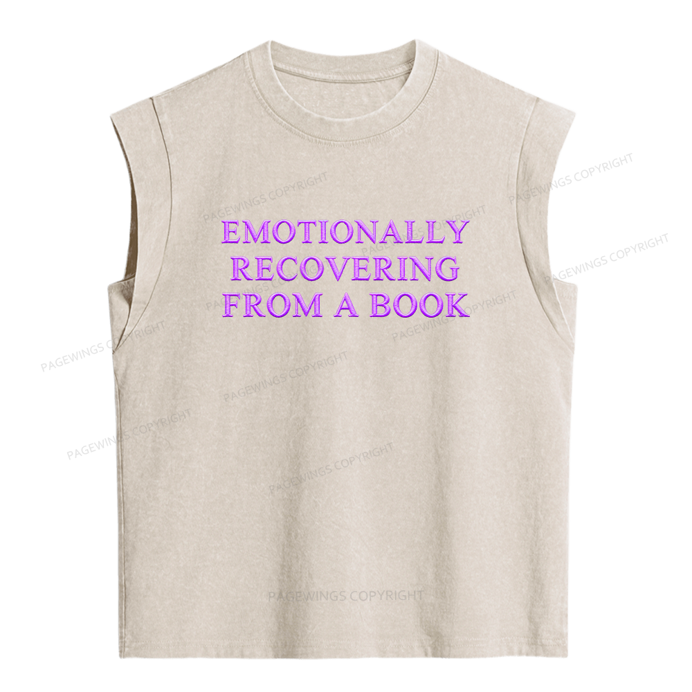 Pagewings Embroidered Emotionally Recovering From a Book Women's Washed Tank Top
