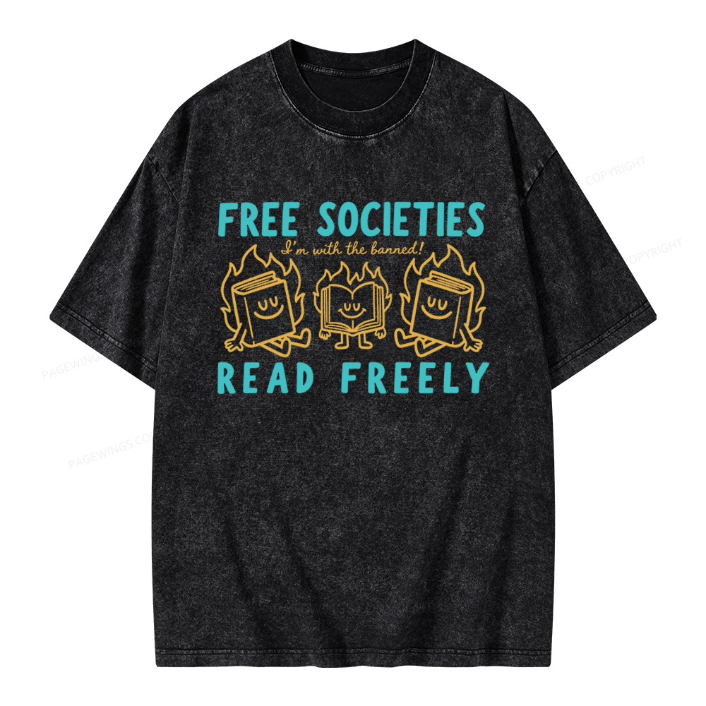 Pagewings Free Societies Read Freely Unisex Washed T-shirt