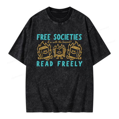Pagewings Free Societies Read Freely Unisex Washed T-shirt