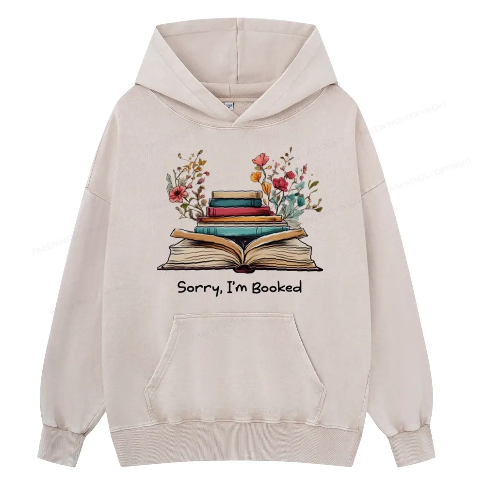 Pagewings Sorry I'm Booked Unisex Washed Hoodie