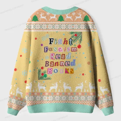 Pagewings Read Banned Books Fight Fascism Unisex Ugly Cardigan Sweaters