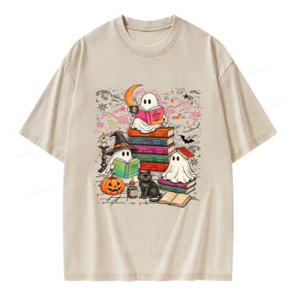 Pagewings Fantasy Ghost Reader Unisex Washed T-shirt