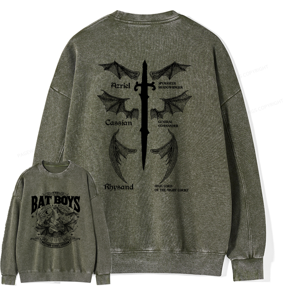Pagewings Bat Boys Unisex Washed Sweatshirt