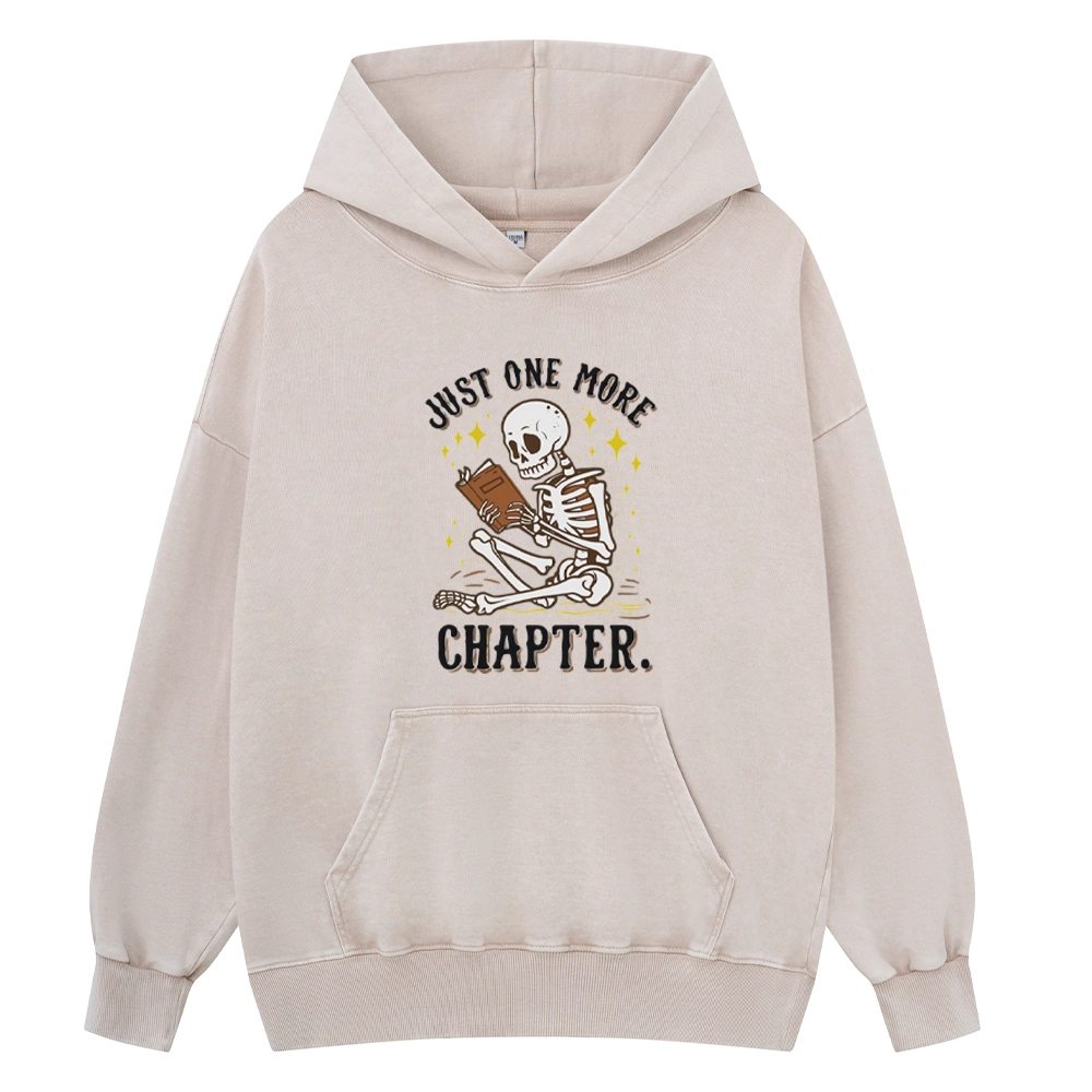 Pagewings Just One More Chapter Halloween Skeleton Unisex Washed Hoodie