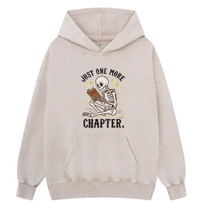 Pagewings Just One More Chapter Halloween Skeleton Unisex Washed Hoodie