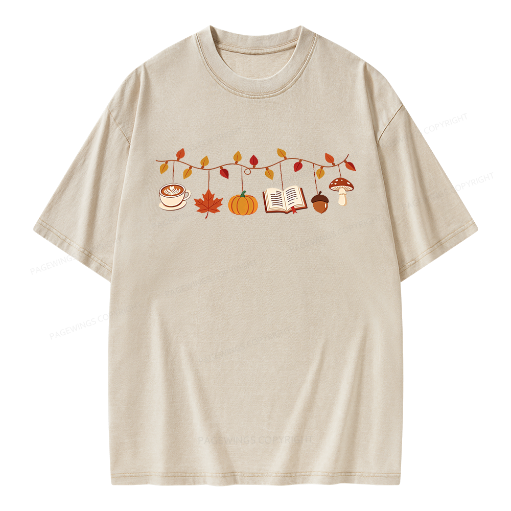 Pagewings Books Pumpkin Mushroom Unisex Washed T-shirt