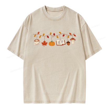 Pagewings Books Pumpkin Mushroom Unisex Washed T-shirt