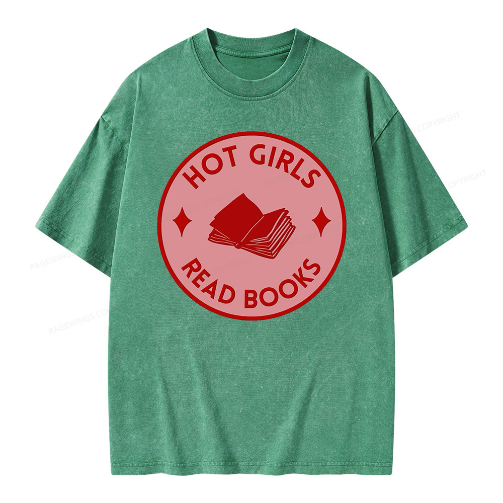 Pagewings Hot Girls Read Books Unisex Washed T-shirt
