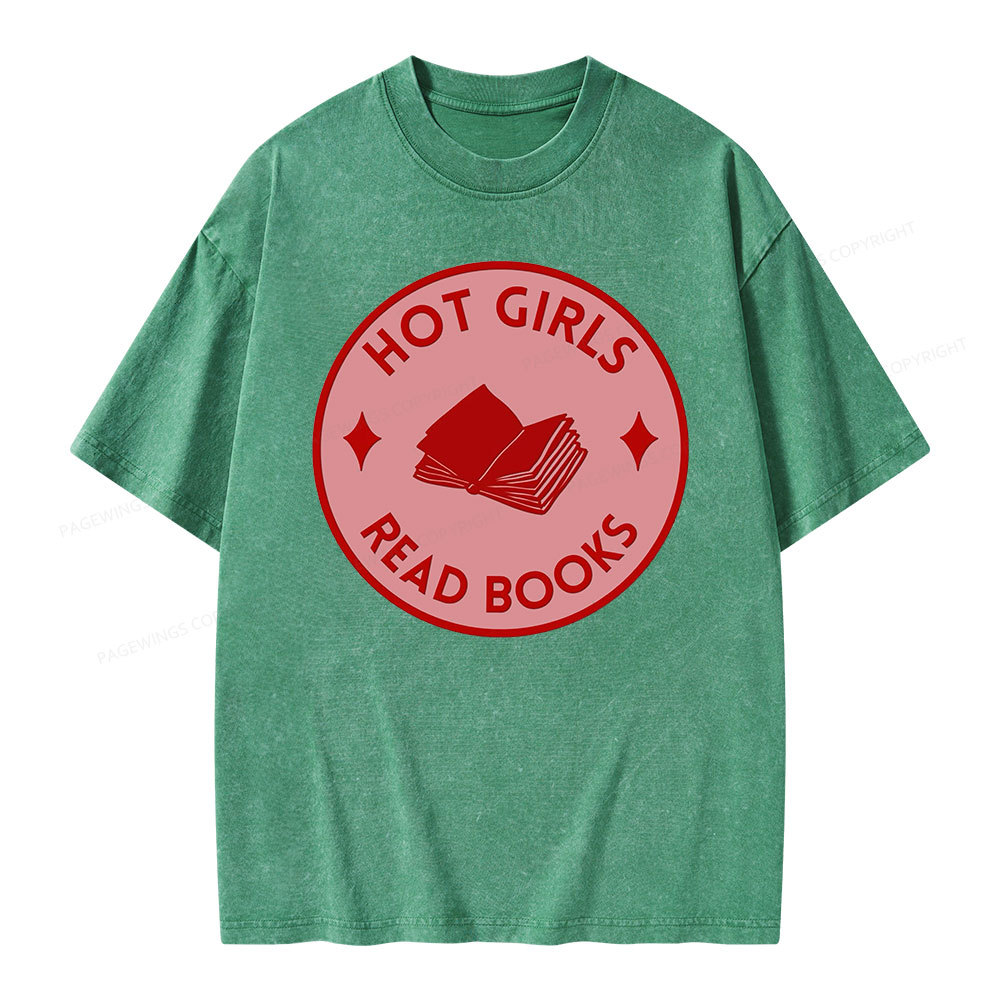Pagewings Hot Girls Read Books Unisex Washed T-shirt