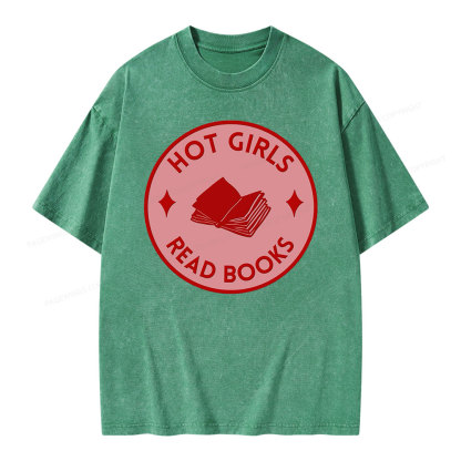 Pagewings Hot Girls Read Books Unisex Washed T-shirt