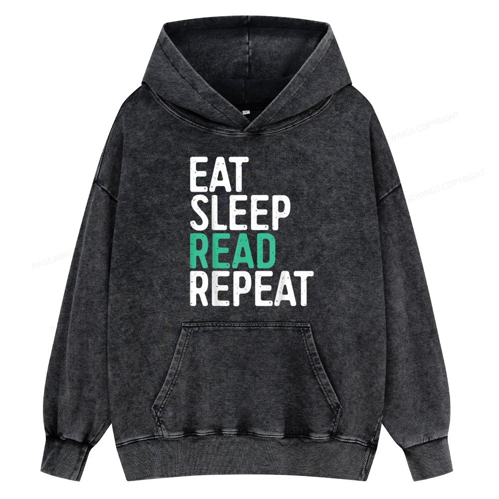 Pagewings Eat Sleep Read Repeat Unisex Washed Hoodie