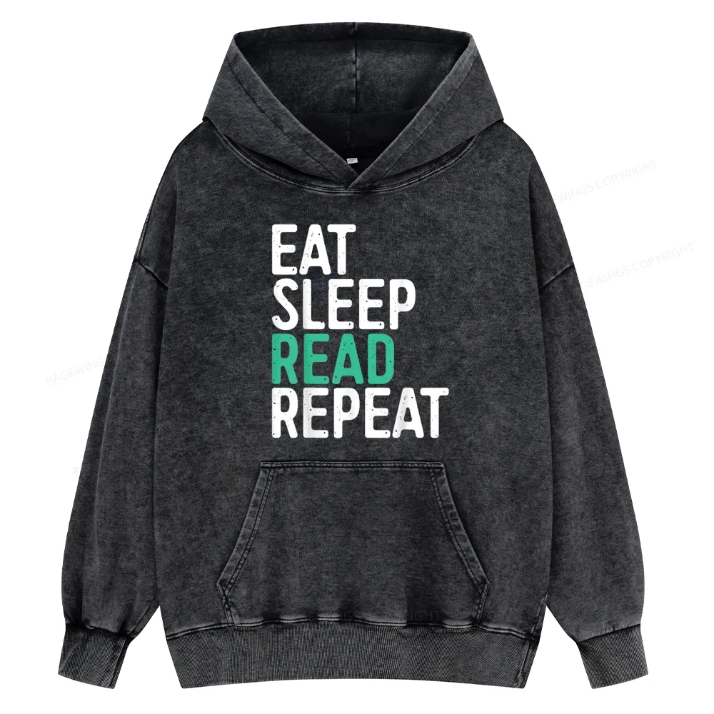 Pagewings Eat Sleep Read Repeat Unisex Washed Hoodie