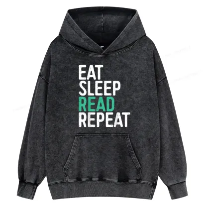Pagewings Eat Sleep Read Repeat Unisex Washed Hoodie